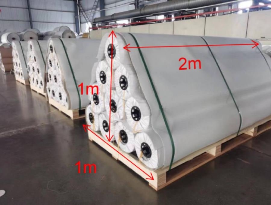 Conical pallet packing for PVC transportation flooring rolls