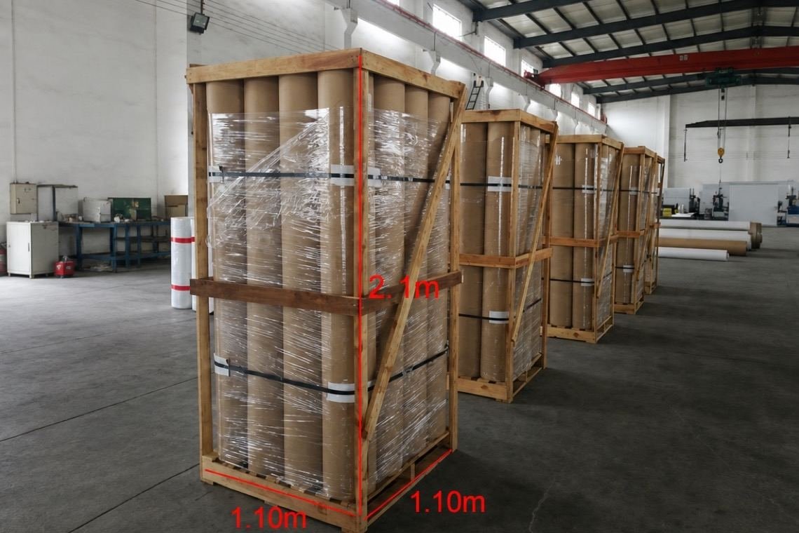 Wooden case packing for PVC transportation flooring rolls with dimensions